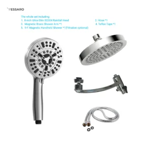 VESSARO Magni-Flow Luxury Shower System with Rainfall Head & Brass Arm